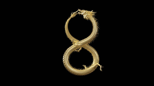 3D Chinese Dragon pose in shape letter number eight with 3d rendering,The legend animal from asia.