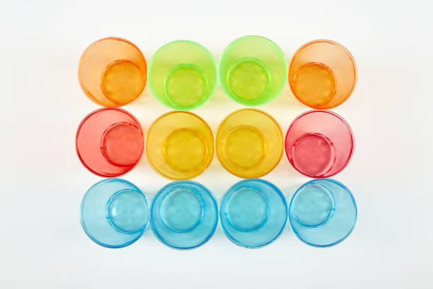 istock Top view on multi-colored glasses of glass. Caring for the environment. 1254877110