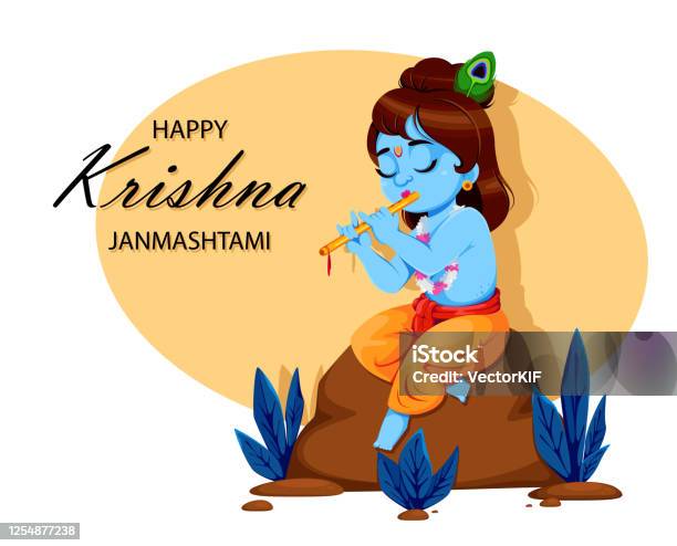 Happy Krishna Janmashtami Lord Krishna Stock Illustration - Download Image  Now - Krishna Janmashtami, Happiness, Traditional Festival - iStock