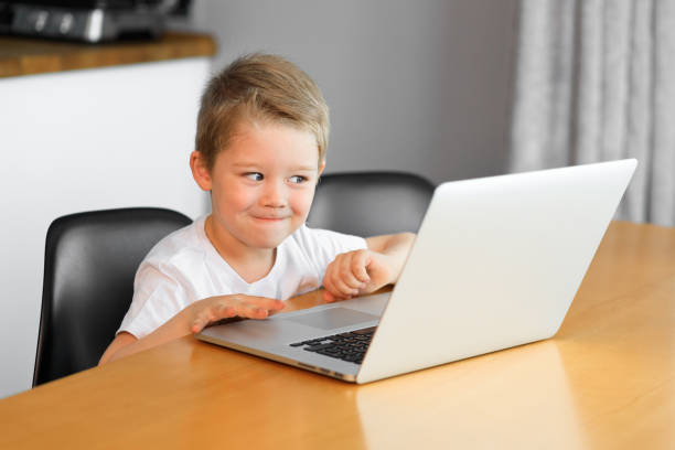 istock A little boy watches an educational video on a new laptop 1254877340