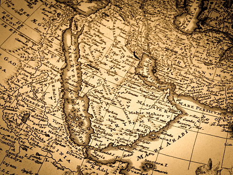 Antique world map, Arabian Peninsula