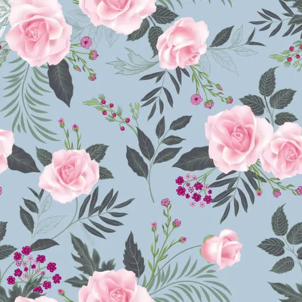 Vector illustration of Floral seamless pattern. Garden Flower summer background.