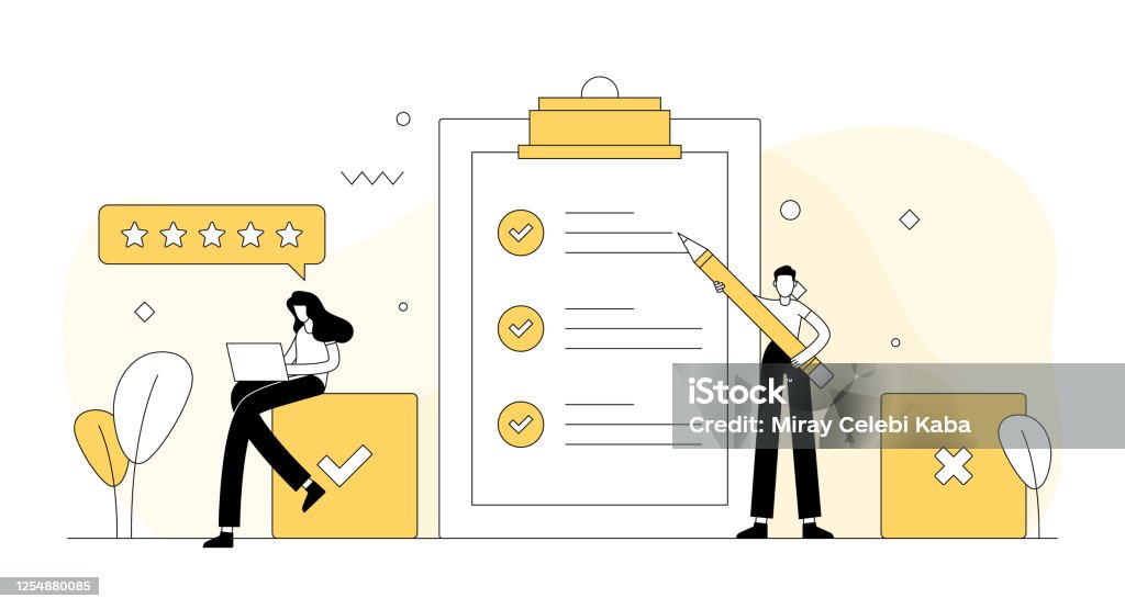 Survey And Testimonials Related Vector Illustration. Flat Modern Design Questionnaire stock vector