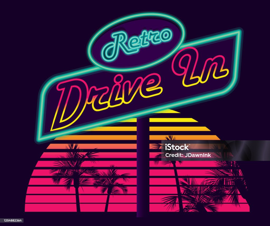 Retro Drive In Sign Classic Retro Drive In Poster Design Advertisement Stock Illustration ...