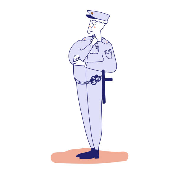 süße polizist cartoon blaue linien. vektor-illustration, blaue linie, im cartoon-stil - humor badge blue crime stock-grafiken, -clipart, -cartoons und -symbole