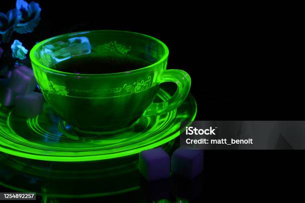 Uranium Glass Teacup Stock Photo - Download Image Now - Uranium, Drinking Glass, Glass - Material