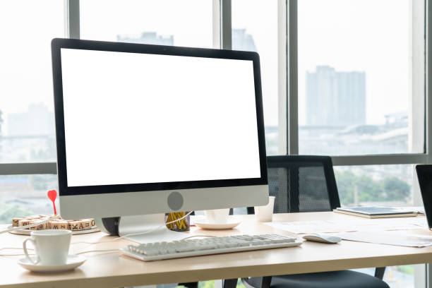 istock Empty computer monitor screen for design mock up template 1254892836