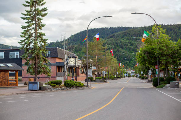 Main Street Smithers Smithers, Canada - June 27, 2020. Main Street in Smithers,BC, takes on an alpine look to attract visitors. smithers british columbia stock pictures, royalty-free photos & images
