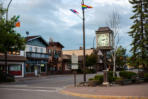 Main Street Smithers Smithers, Canada - June 27, 2020. Main Street in Smithers,BC, takes on an alpine look to attract visitors. smithers british columbia stock pictures, royalty-free photos & images