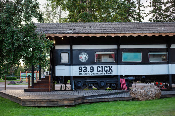 Smithers Radio Smithers, Canada - June 27, 2020. The radio station in Smithers utilizes a repurposed train car as its broadcasting center. smithers british columbia stock pictures, royalty-free photos & images