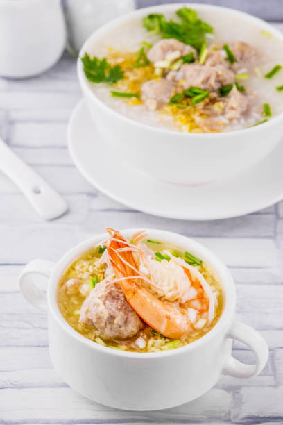 istock Shrimp porridge white bowl 1254895519