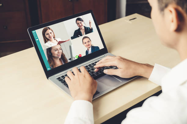 istock Video call business people meeting on virtual workplace or remote office 1254896694
