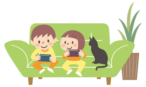 Happy boy child playing online game on cellphone. Smiling small kid have  fun engaged in video games on smartphone. Modern web app. Vector  illustration. 12971707 Vector Art at Vecteezy