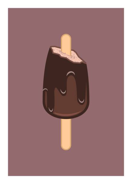 ilustraciones, imágenes clip art, dibujos animados e iconos de stock de derretido un helado de chocolate mordido. ilustración simple. - ice cream missing bite biting melting