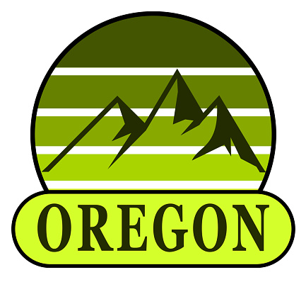 Oregon mountain and retro sunset label