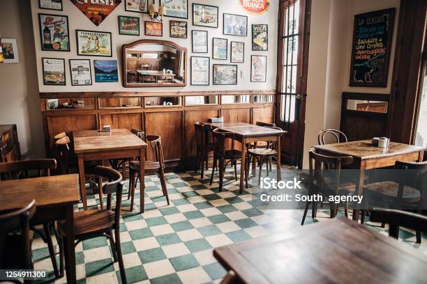 Inside Of City Cafe In Buenos Aires Stock Photo - Download Image Now - Bar - Drink Establishment, Cafe, Pub
