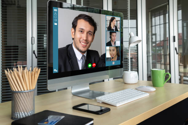 istock Video call business people meeting on virtual workplace or remote office 1254912205