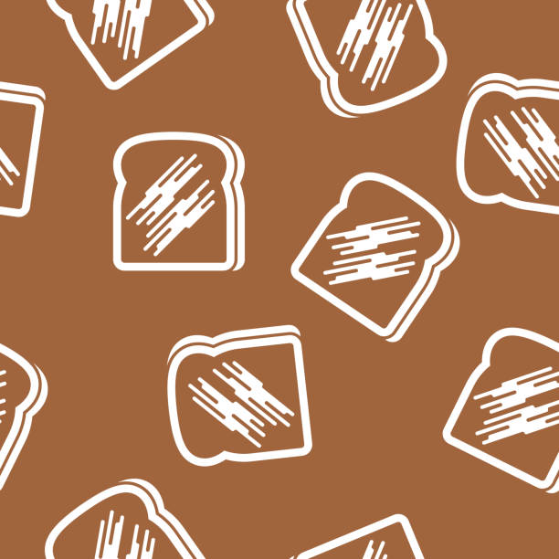 Toast Pattern Silhouette Vector illustration of toast in a repeating pattern against a brown background. bread patterns stock illustrations