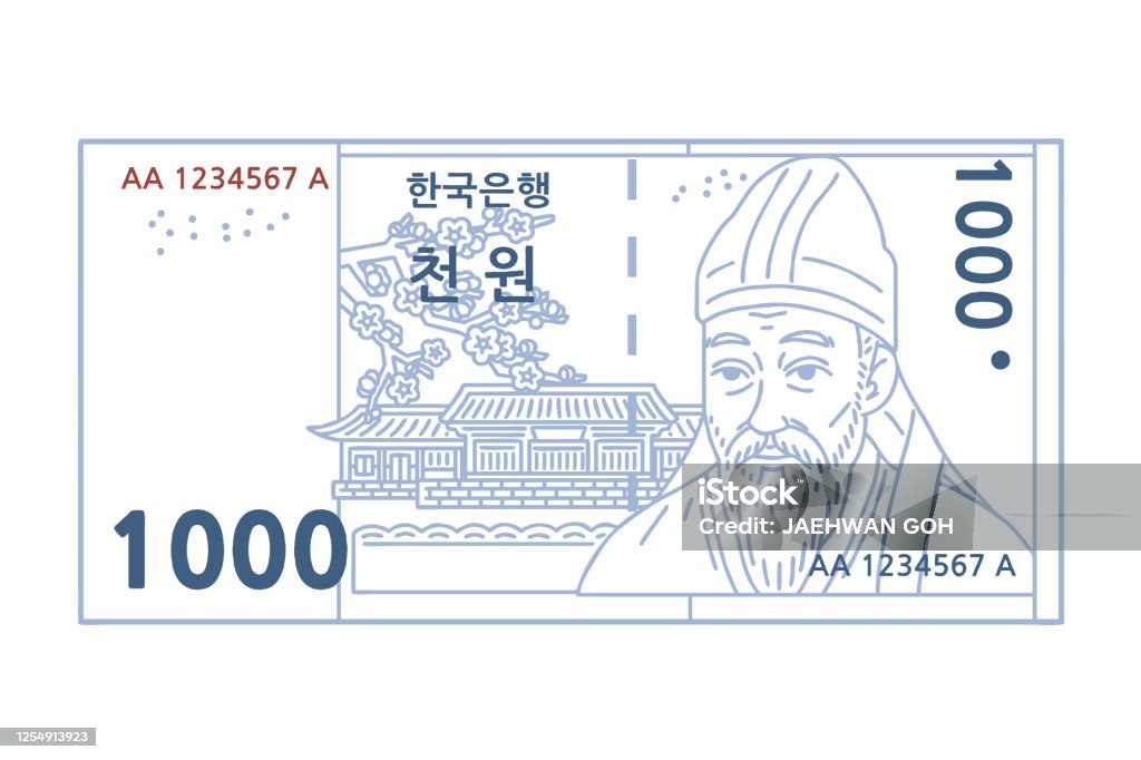 ธนบัตรเกาหลี 1000 วอน ธนบัตรสกุลเงินเกาหลี 1000 วอน ภาพประกอบพันวอน  ภาพประกอบสต็อก - ดาวน์โหลดรูปภาพตอนนี้ - Istock