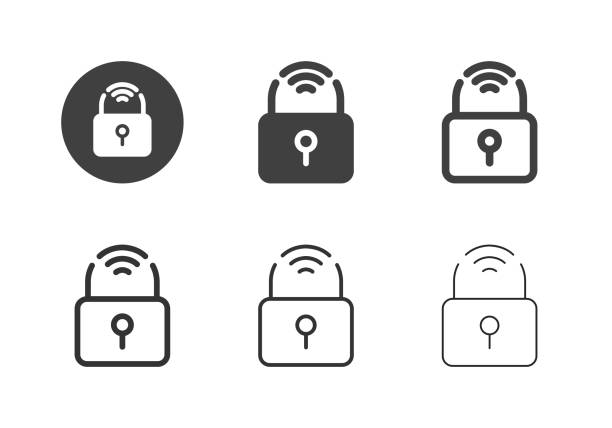 ilustraciones, imágenes clip art, dibujos animados e iconos de stock de iconos de bloqueo inteligente - serie múltiple - bluetooth wlan symbol computer icon