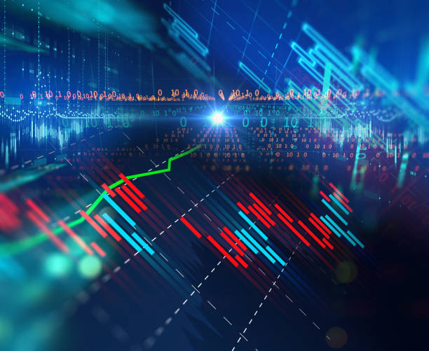 istock stock market investment graph with indicator and volume data. 1254917356