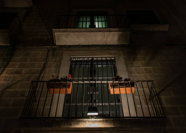 istock Architecture from a building, balcony in a night scene, barcelona, 2018 1254924254