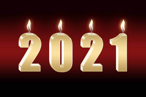 istock Illustration 2021 burning candles on red background . 2021 New Year, Christmas. 1254933090