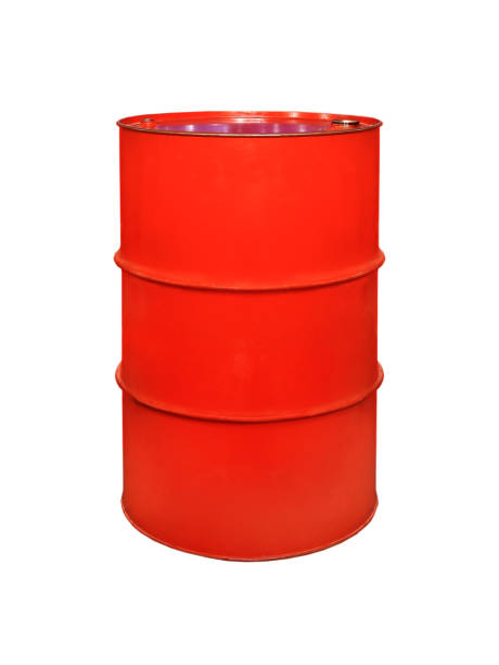 istock Red metal barrel isolated on a white 1254937995