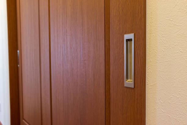 istock Wooden sliding door 1254940348