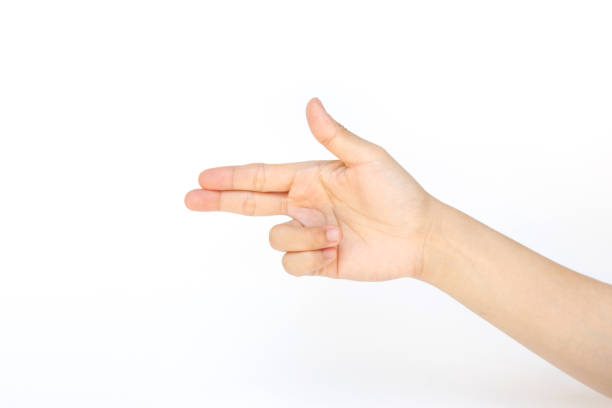istock Female hand showing gesture on white background. Body language concept. 1254941286