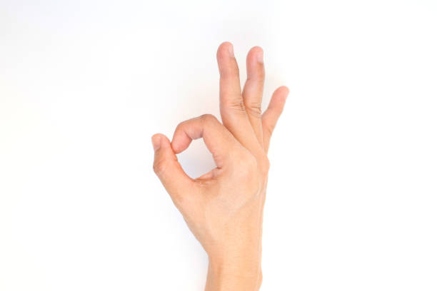 istock Female hand showing gesture on white background. Body language concept. 1254941323