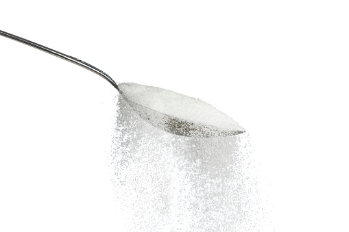 High quality stock studio photos of sugar on a spoon.