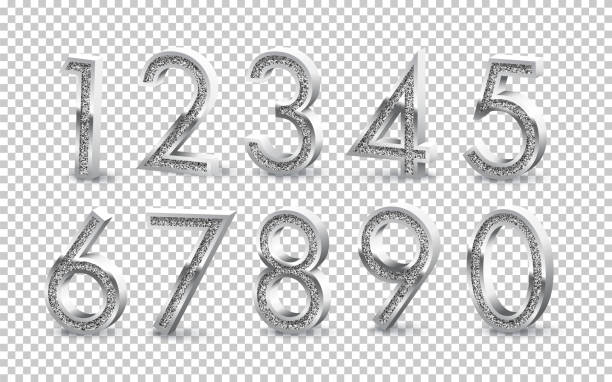 Silver numbers isolated on transparent background. Vector design elements. Silver numbers isolated on transparent background. Vector design elements silver chrome number 8 stock illustrations