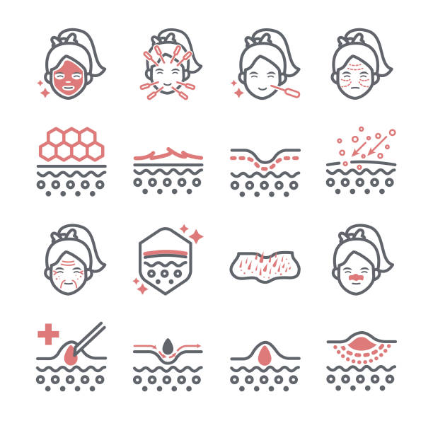 Skin face dermatologist icons set II Skin and beauty icons for composing various media. scar stock illustrations