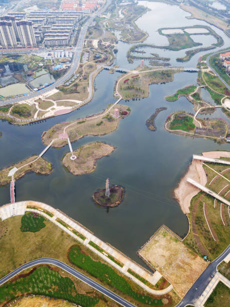 istock River and green grass in rainy weather 1254943552