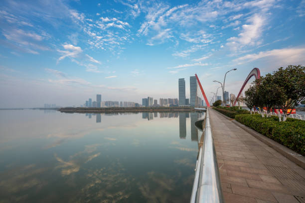 istock Lakeside modern office building in China 1254943600
