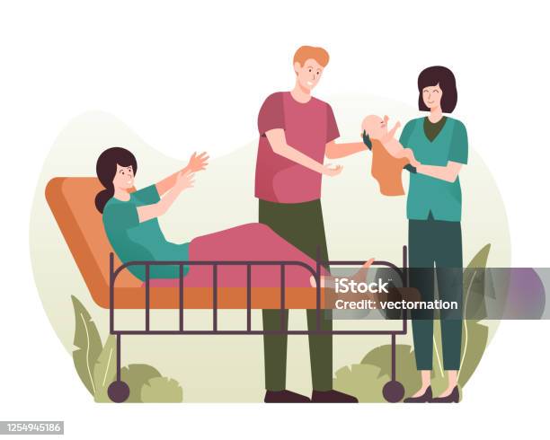 Family And Nurse With New Born Baby In Hospital Stock Illustration -  Download Image Now - Labor - Childbirth, Illustration, Baby - Human Age -  iStock
