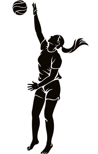 ilustraciones, imágenes clip art, dibujos animados e iconos de stock de mujer jugadora de voleibol de playa golpeando la ilustración de la silueta de la pelota - isolated volleyball women adult