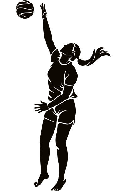 kobieta siatkarka plażowa uderza w ilustrację sylwetki piłki - isolated volleyball women adult stock illustrations