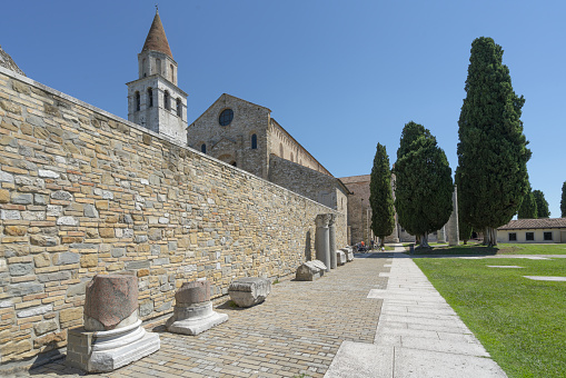 Aquileia, Italy. July 5, 2020. Some in front of the basilica of Aquileia, Italy
