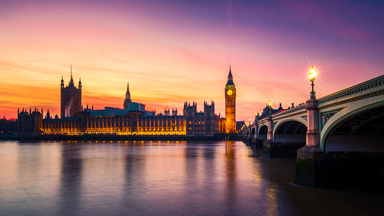 London Big Ben and the Houses of Parliament at Sunset, Westminster, UK