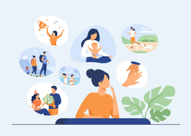 stockillustraties, clipart, cartoons en iconen met het gelukkige concept van de het levenherinneringen - levensstijl