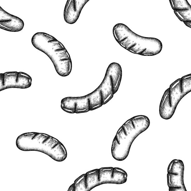 Seamless pattern with black and white sausages Seamless pattern with black and white sausages stock illustration vienna sausage stock illustrations