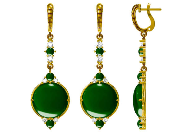 istock Beautiful earrings on white background. 3D Rendering. 1254955510