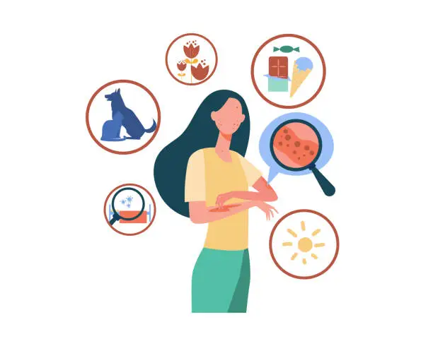 Vector illustration of Faceless sad woman suffering from allergy