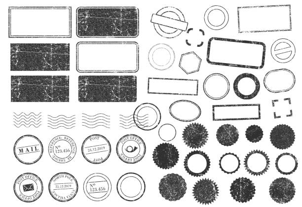 stempel rahmen vektor-symbol-form-set. stempel grunge tinte gummi etiketten zeichen sammlung. isoliert auf weißem hintergrund. schwarze runde und quadratische stempel rahmen pack. - rectangular shape illustrations stock-grafiken, -clipart, -cartoons und -symbole