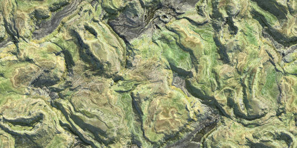 istock Green grass 3D geography mountain district map atop background. Hills field landform from above view backdrop. Landscape topography top view texture. 1254967378
