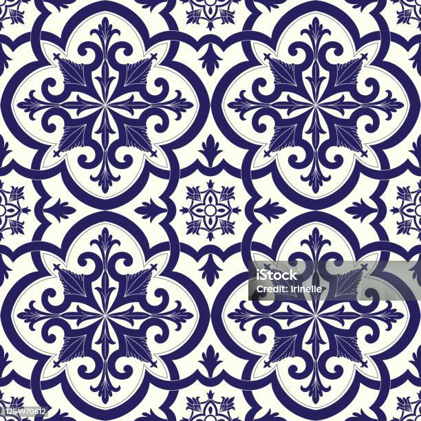 Spanish Pattern Spanish Tile Pattern Vector Seamless With Flowers Motifs Stock ...