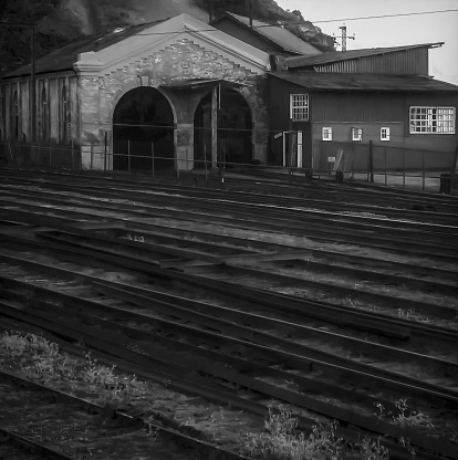 Shed and junction of tracks of the old railway of the village of Paranapiacaba