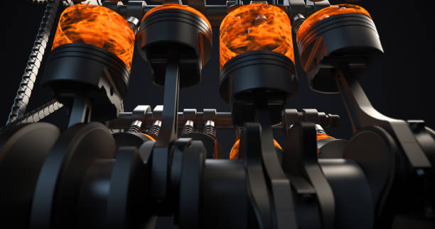 istock Powerful V8 Engine. Pistons And Crankshaft In Motion. 3D Rendering 1254971637